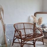 Vintage 1970s rattan bench