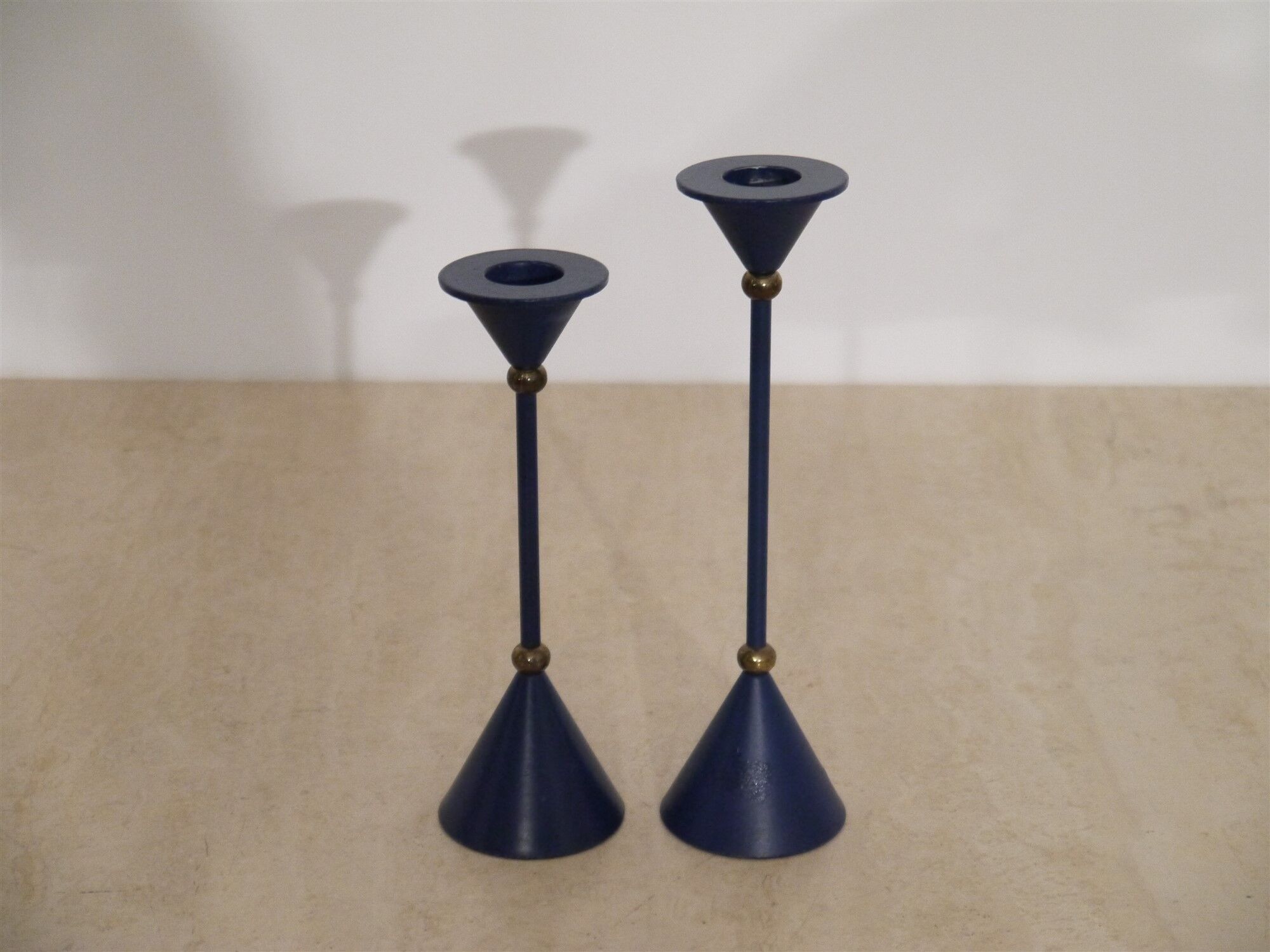 Paire de bougeoirs scandinave bleu et laiton 1970