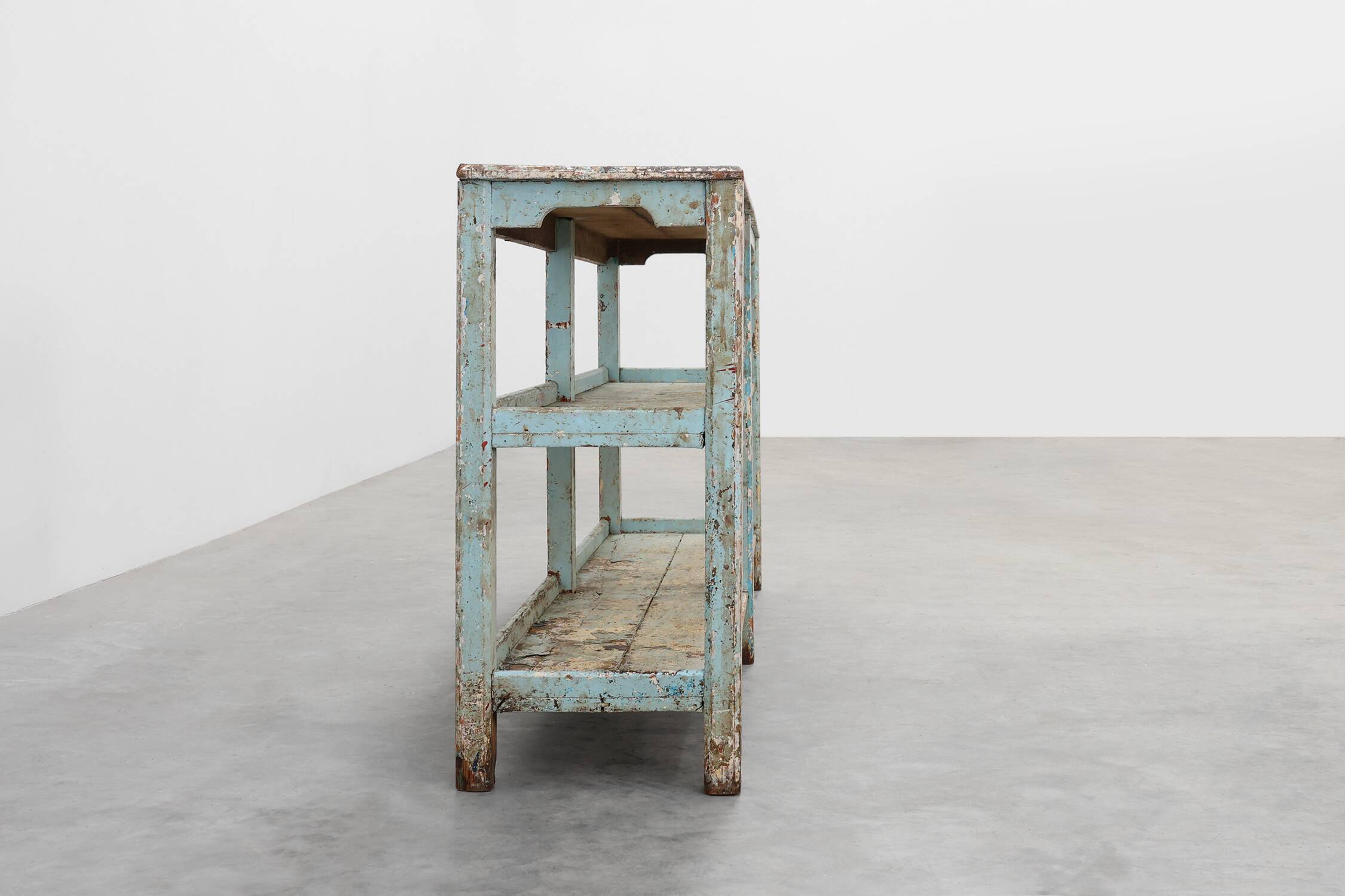 Industrial console with patina of old layers of paint, France ca. 1900