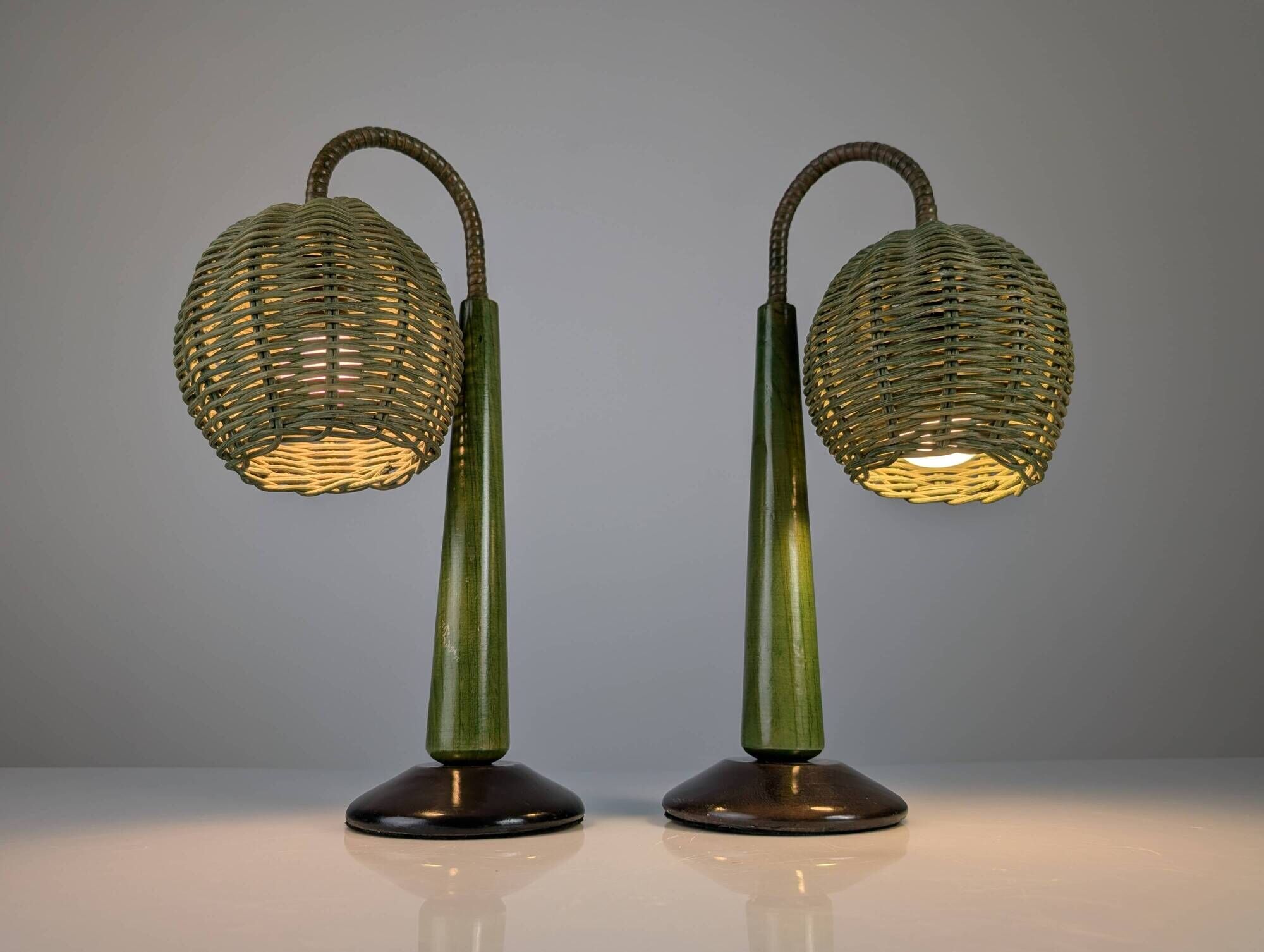 Organic Modern Mario Lopez Torres Style Green Rattan Lamps 1980s