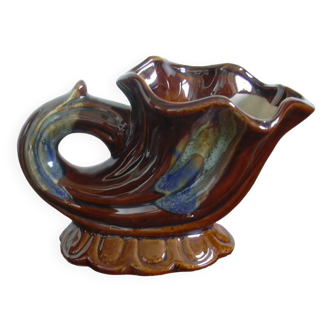 Vintage Cornucopia Shaped Brown Glaze Vase