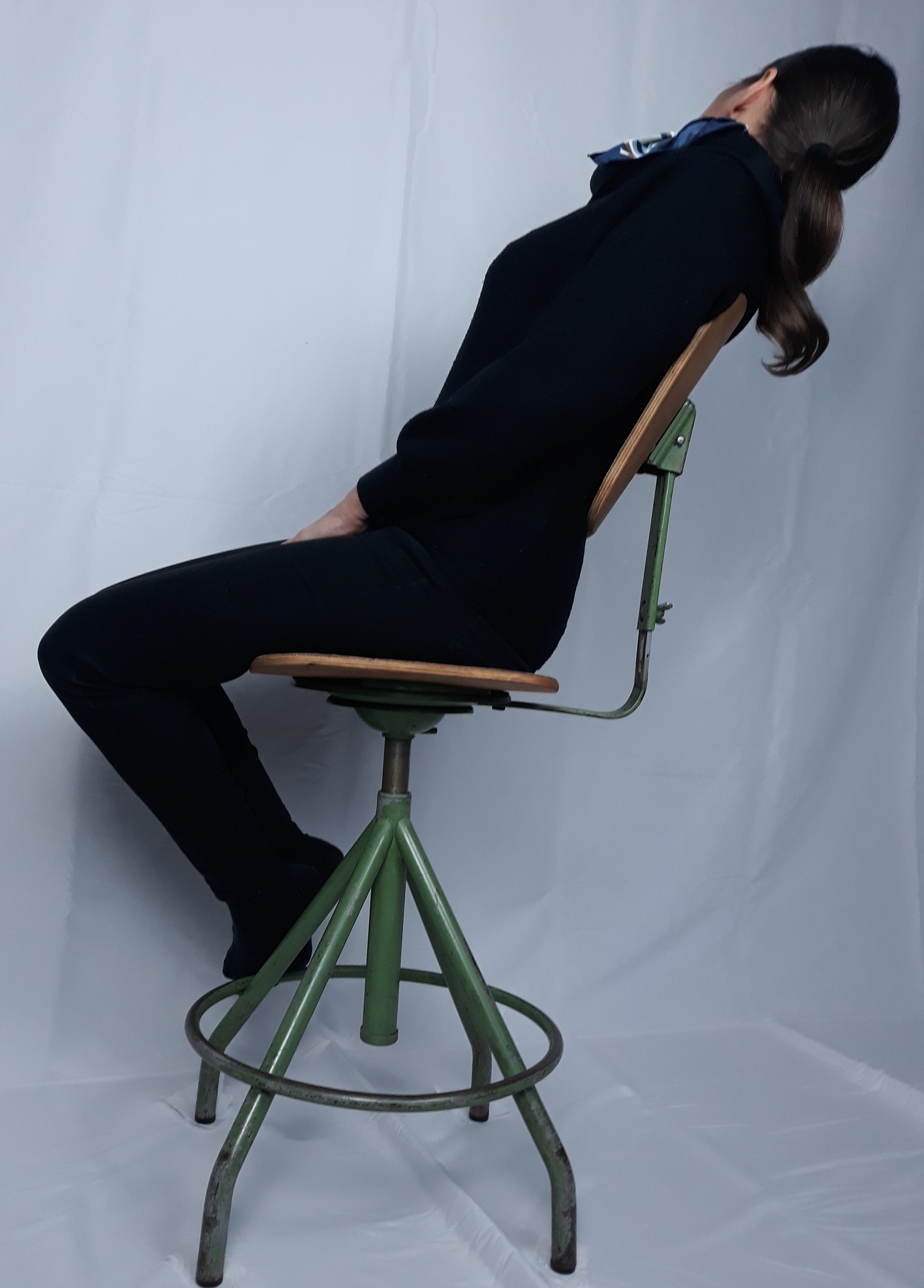 Vintage architect's workshop chair BAO green and chocolate leather