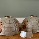 Pair of brass and mother-of-pearl pendant lights