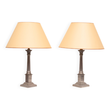 Laura Ashley pair Colum nickel table lamps