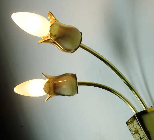 Mid century 2-light ceramic and brass sconce 1950s