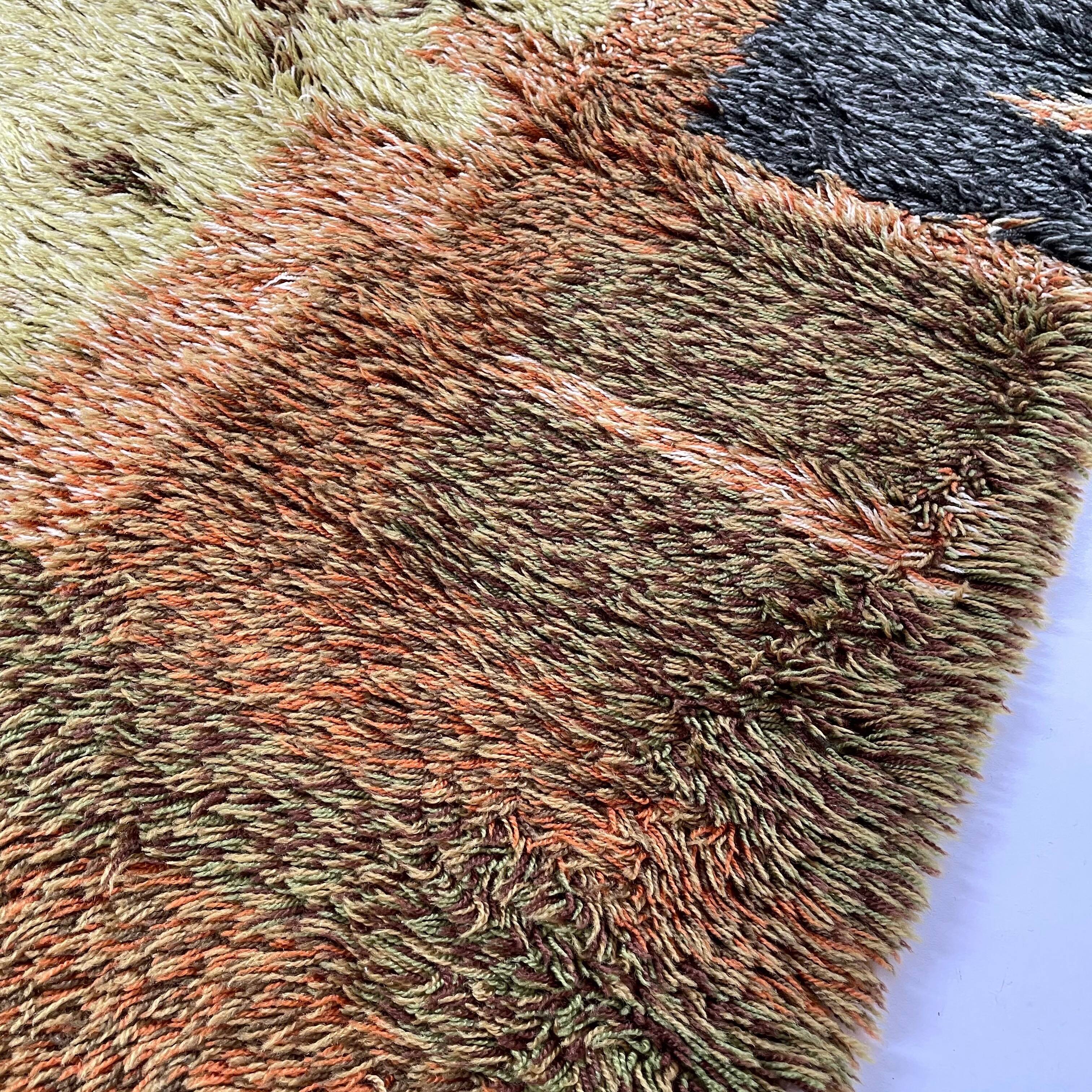 Abstract Scandinavian Multicolor High Pile RYA Rug Carpet, Sweden, 1960s