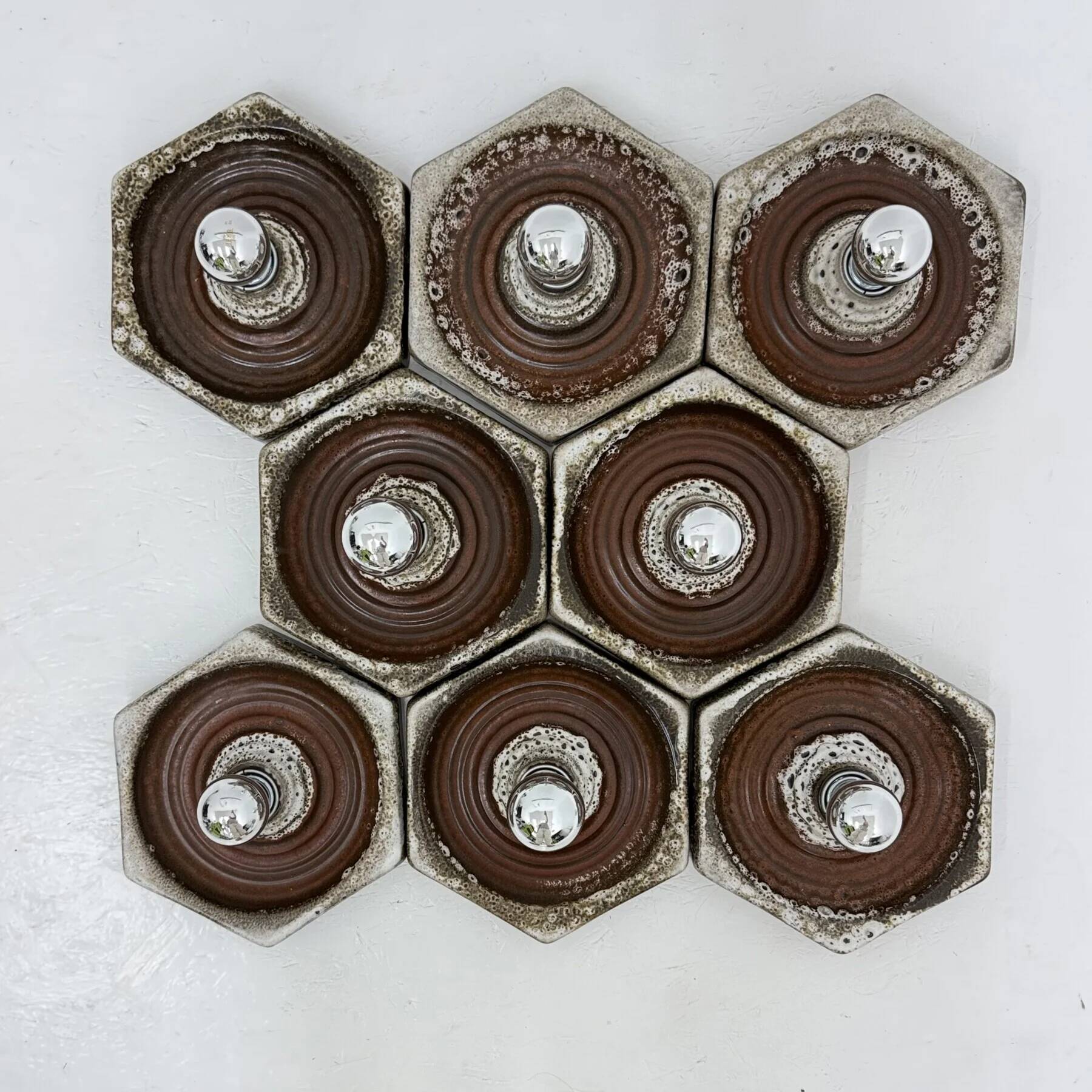 Set of 8 brown ceramic wall lamps, 1970s