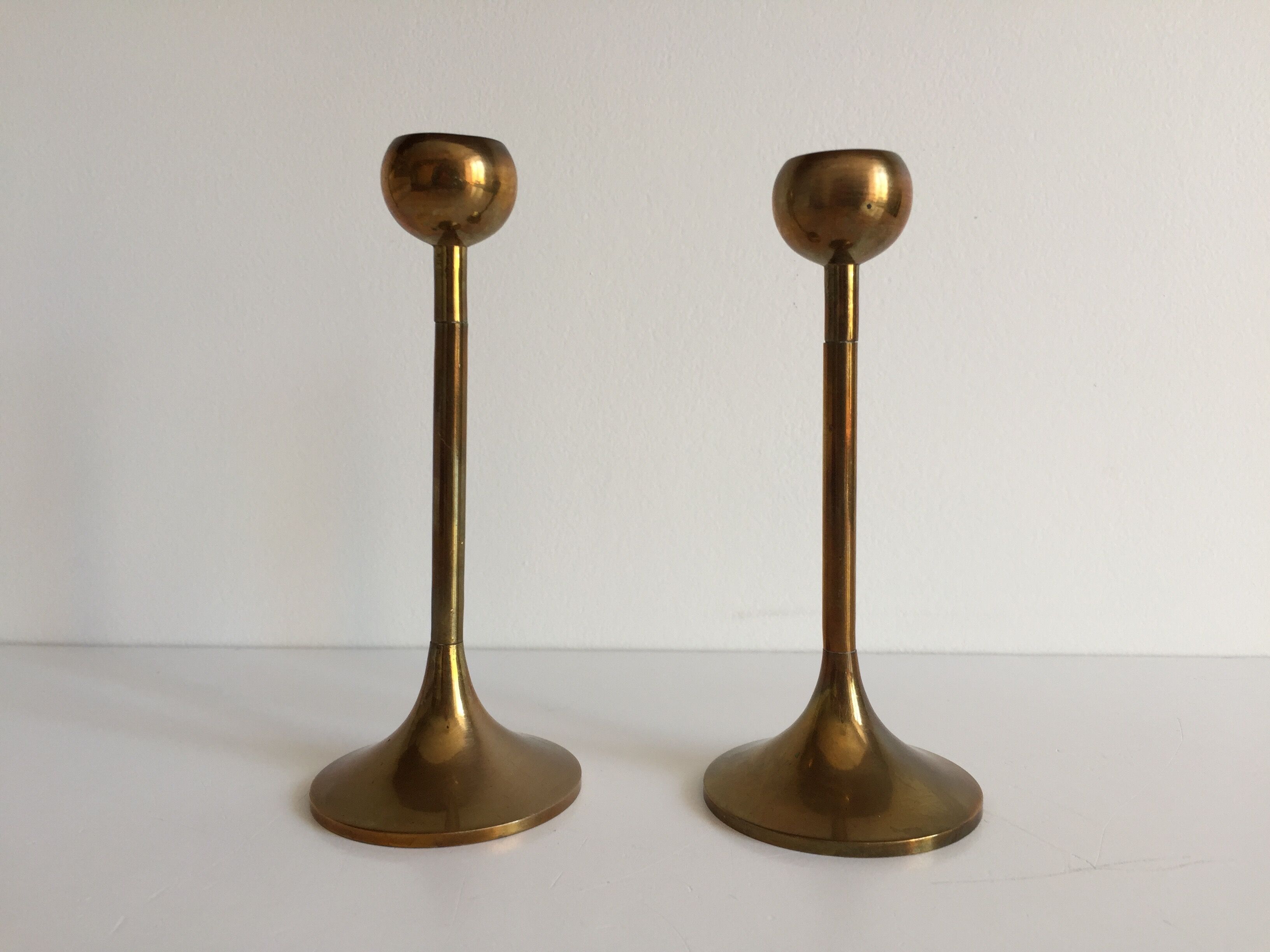 Pair of Scandinavian candlesticks in solid brass