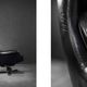 Vintage black leather swivel chair in mid-century modern Scandinavian style.