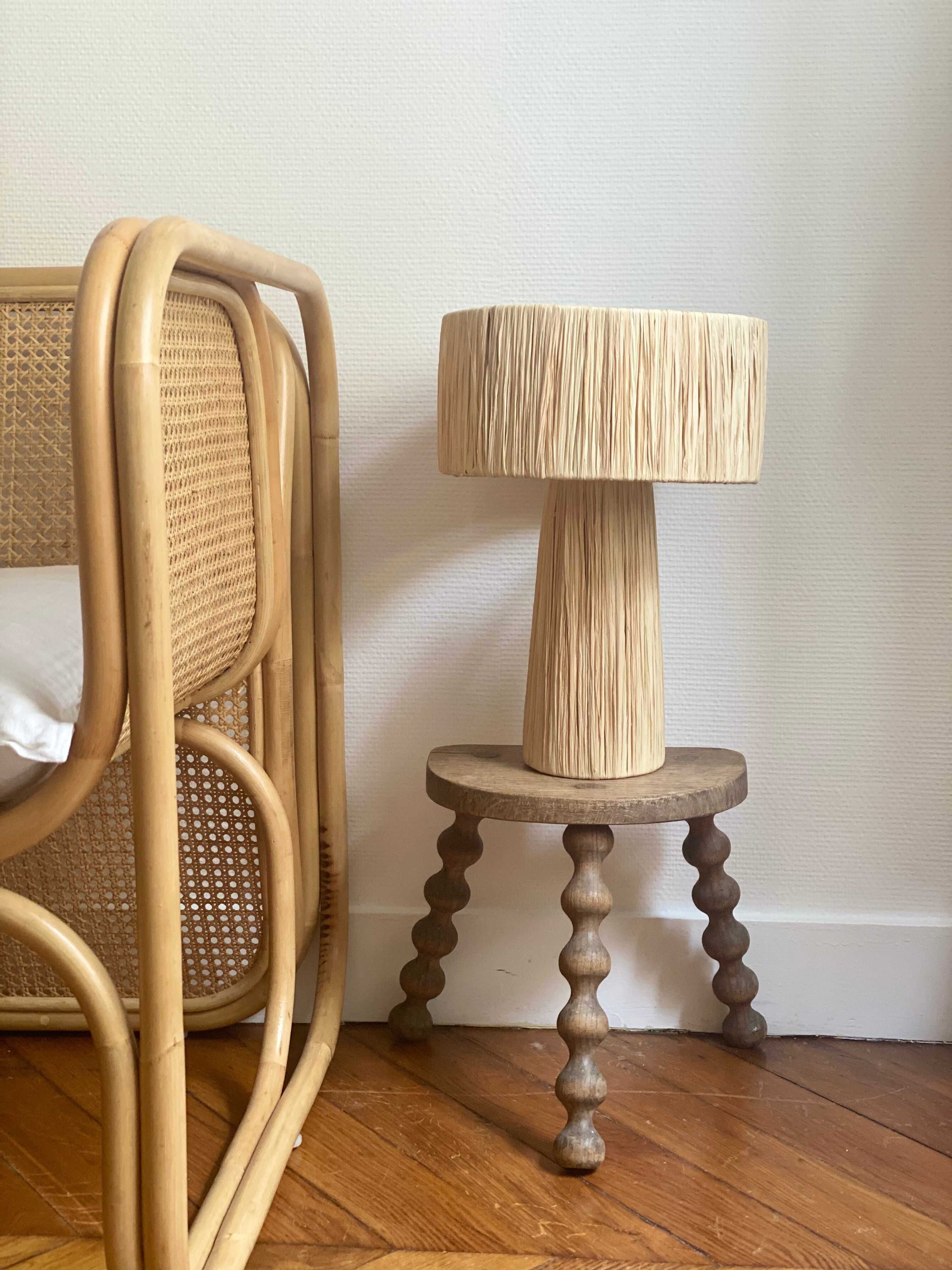 Minimalist raffia bedside table lamp