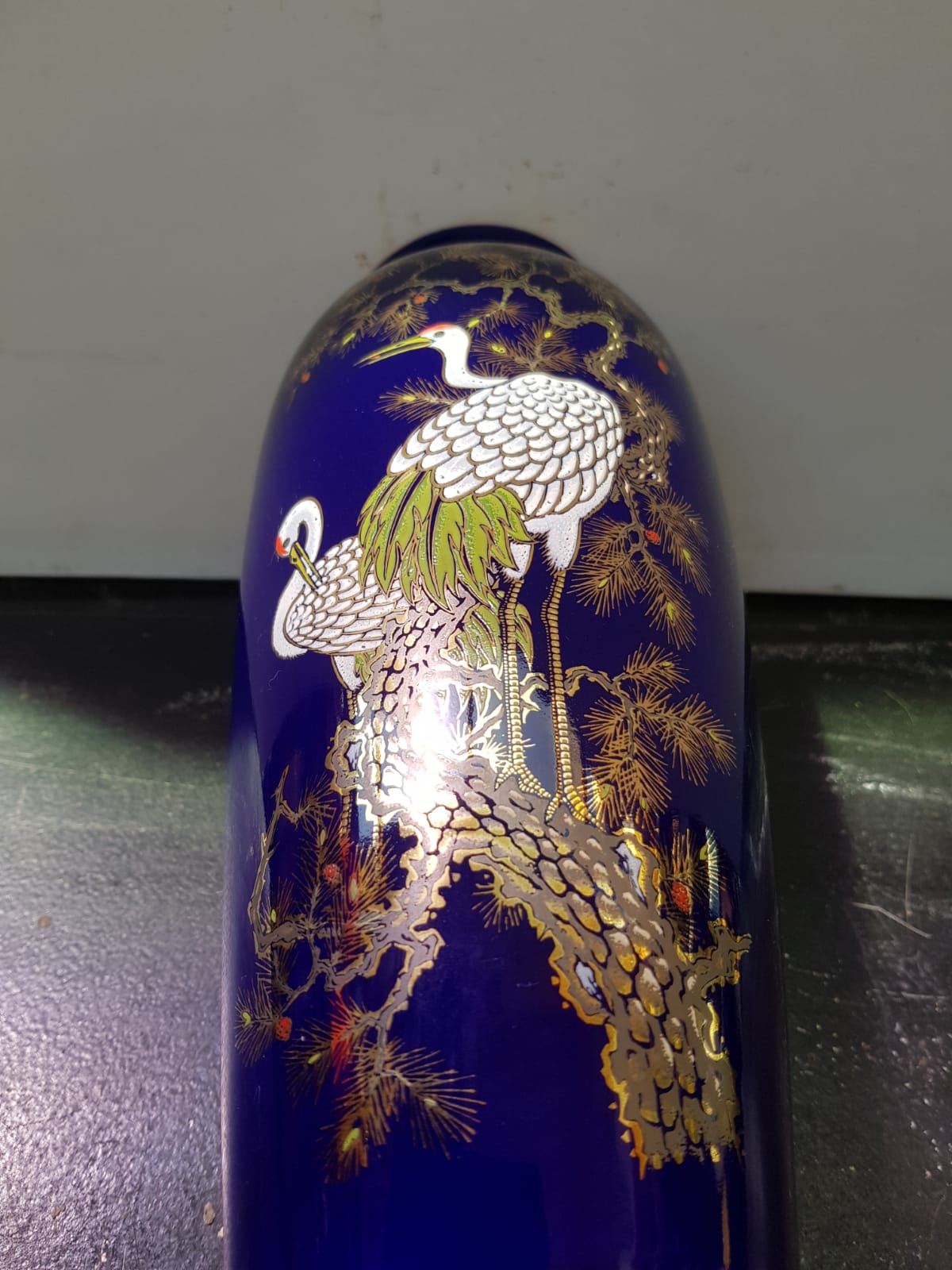 Old Ceramic Vase Enamelled Blue Asian Décor Vintage