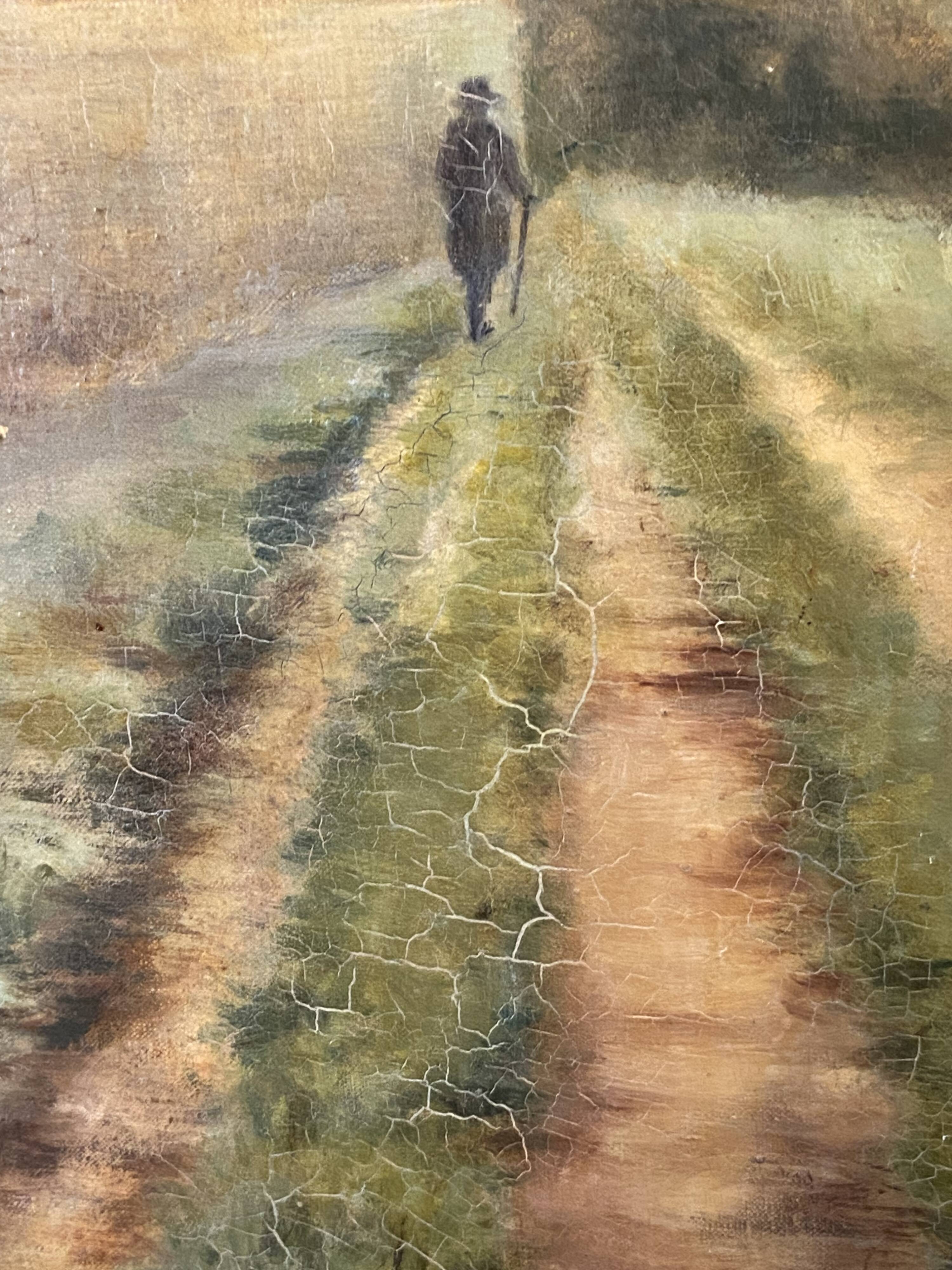 Late 19th century trumeau fireplace mirror painting signed Carlier country path