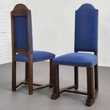Set of 8 wooden and fabric chairs