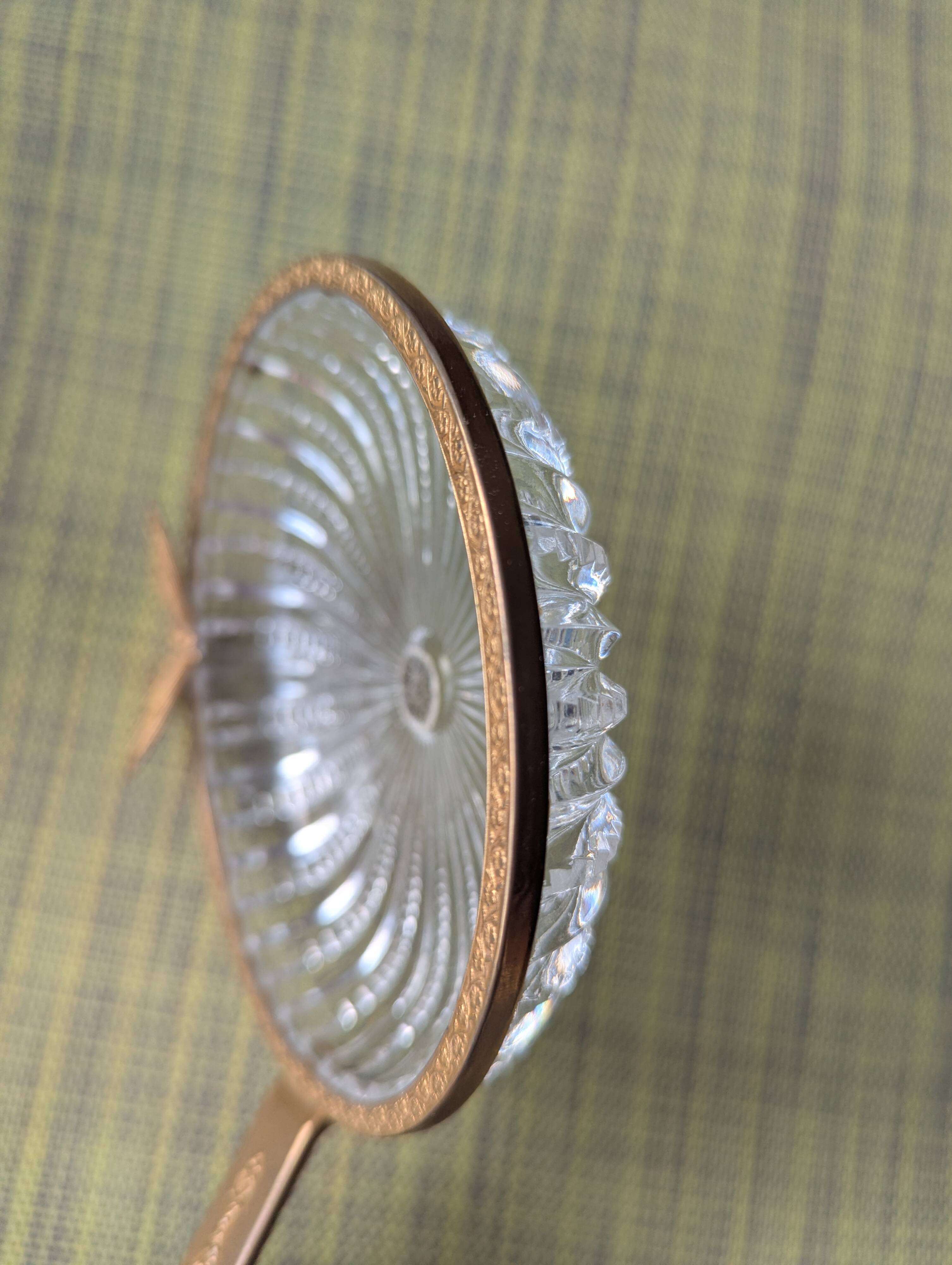 Antique pocket tray in Sèvres crystal and chiselled brass with butterfly decoration.