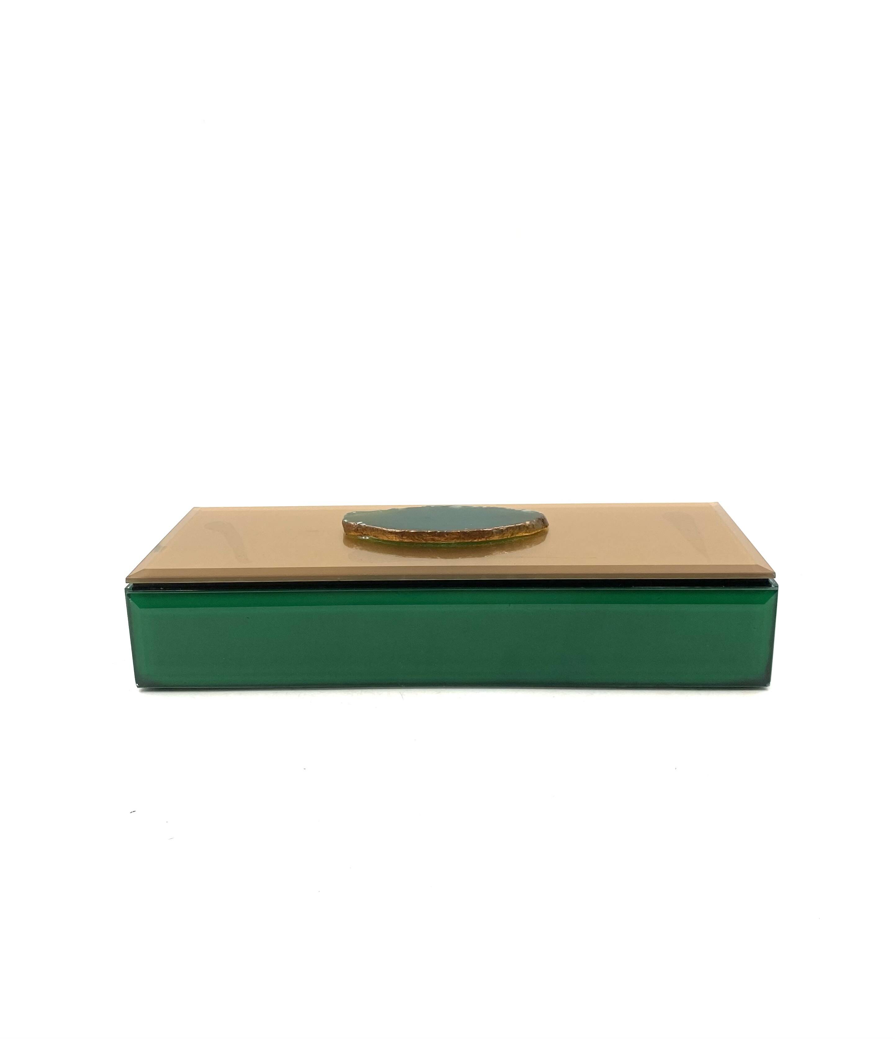Green glass Jewelry Box, Italy 1980s