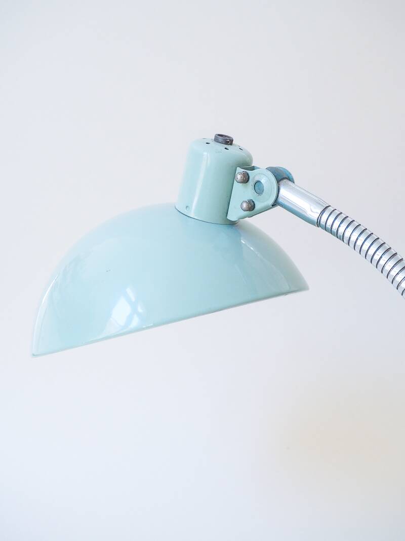 Grande lampe de bureau vintage en métal vert d'eau – Bras flexible chromé