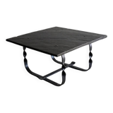 Table basse en métal forgé et pierre noire | Brutaliste | France | Années 1970