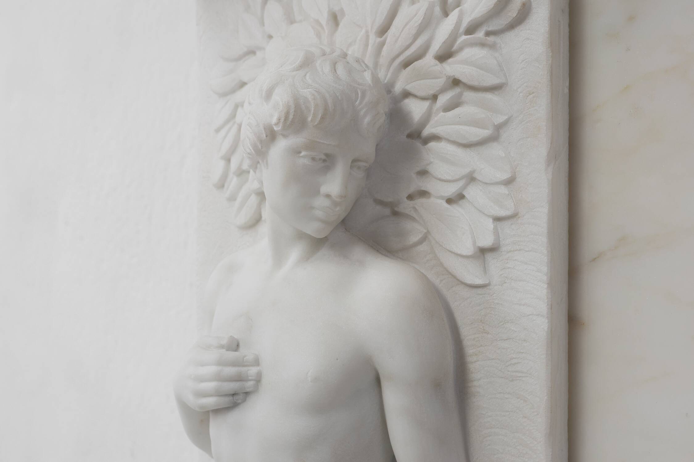 French Carrara marble fire place with Adam and Eve decoration