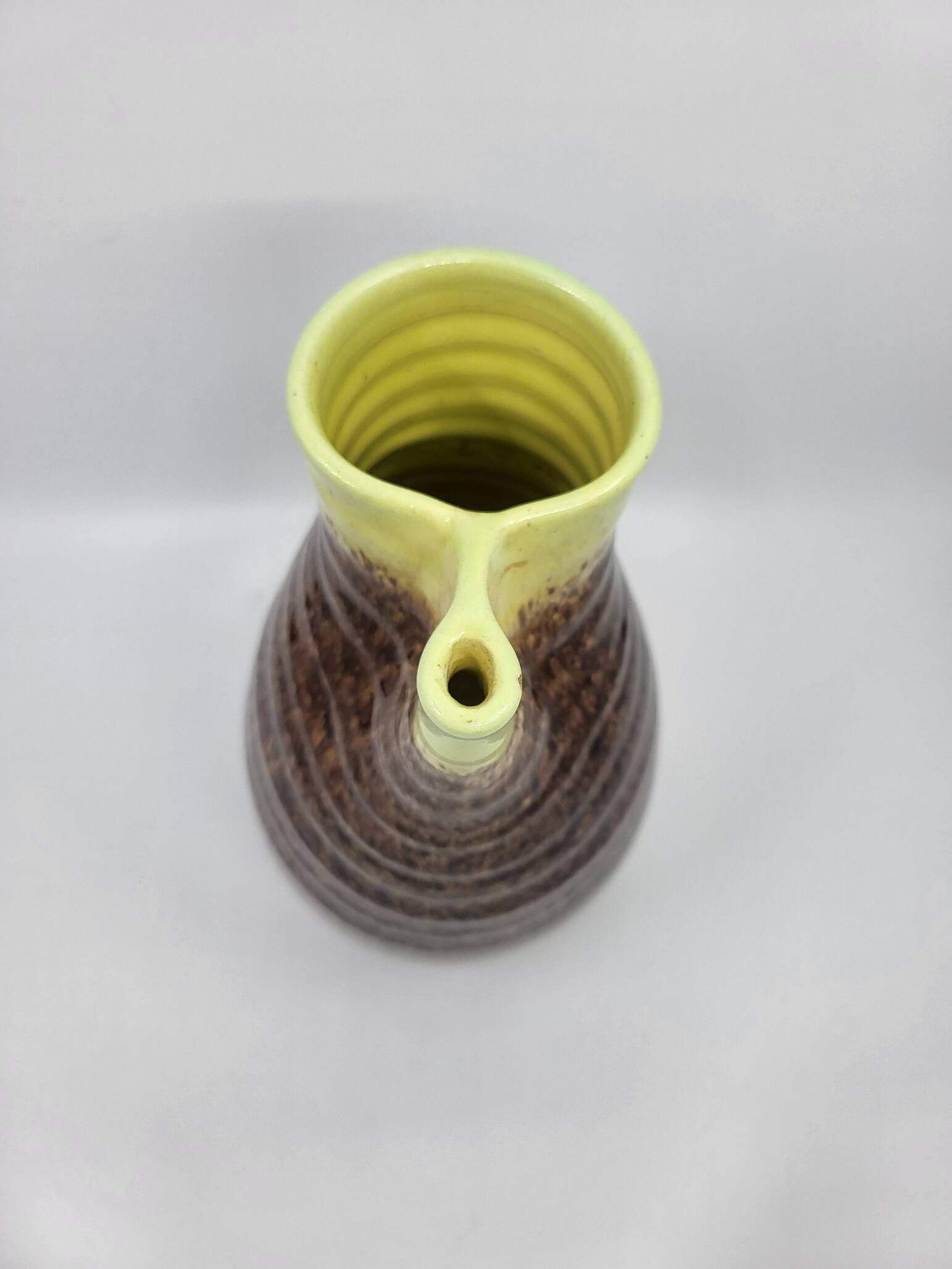 Pichet Pottery from Accolay in glazed ceramic, Brown and Yellow, France 1970.