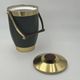 Green Leather and Brass Curved Handle Ice Bucket. Italian Work. V