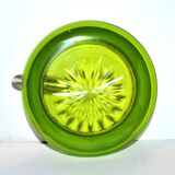 Cendrier cigare vintage en verre vert taillé et cerclage en étain