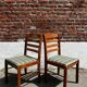 Lot of 3 vintage checkered wood and fabric chairs.