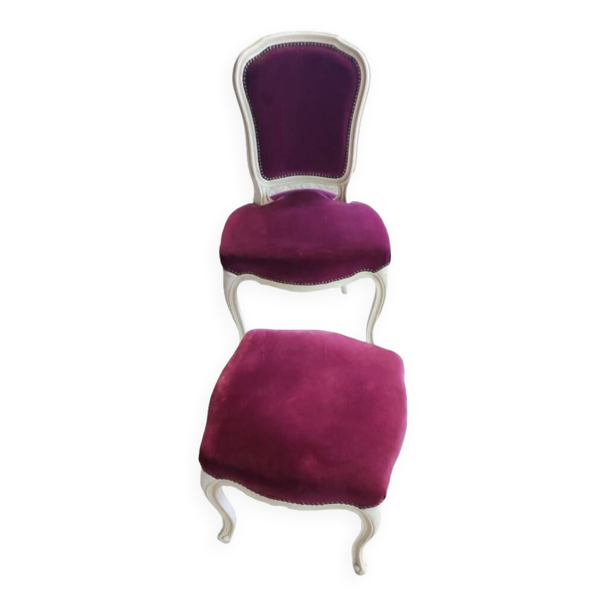 Castle chair and footrest in wood and burgundy velvet