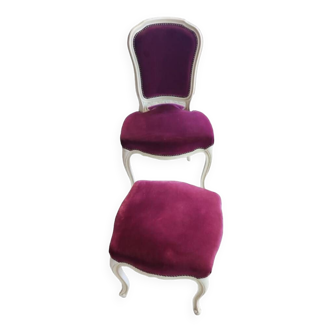 Castle chair and footrest in wood and burgundy velvet