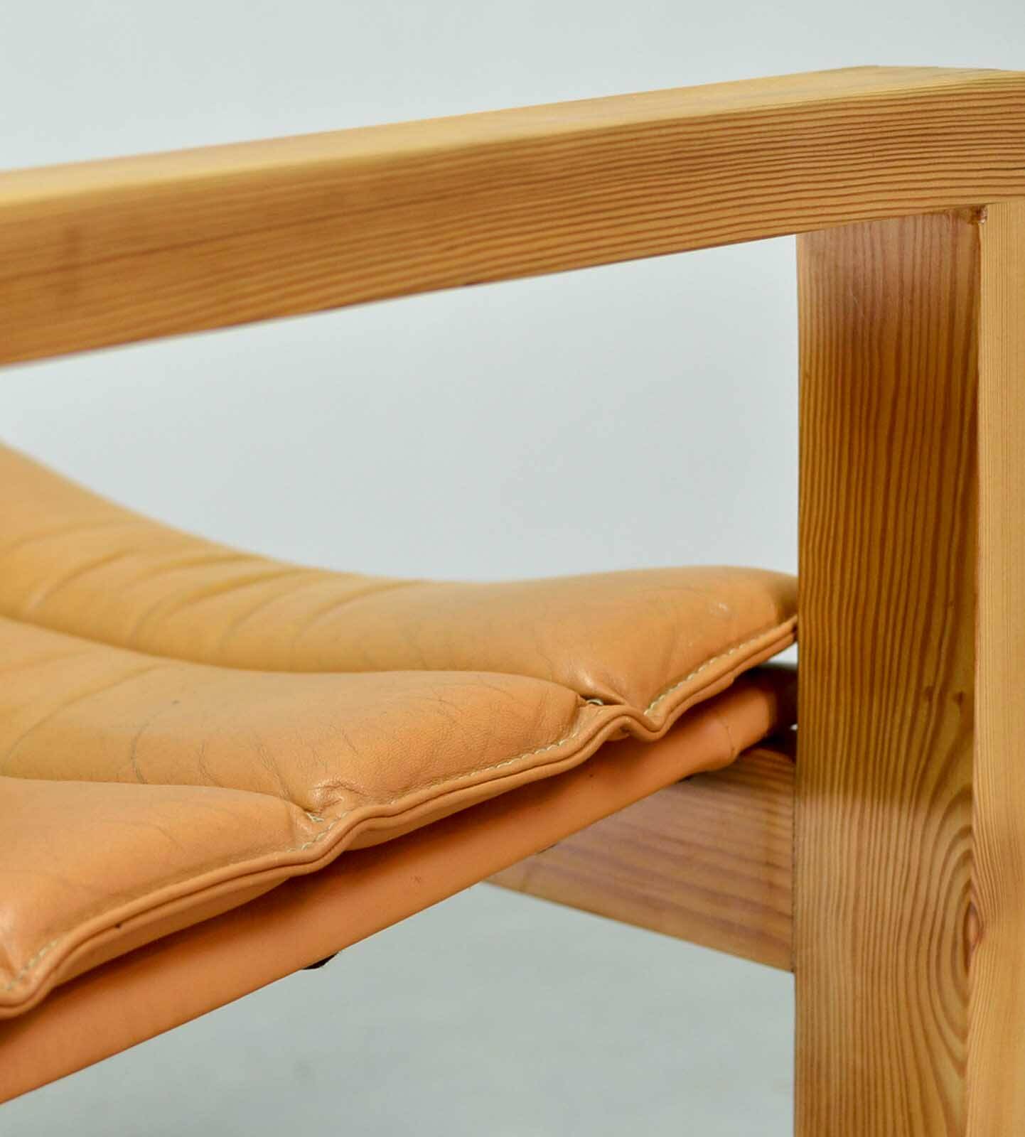 Ate van Apeldoorn Dutch Design Cognac Leather Cubic Pinewood Side Chair 70s