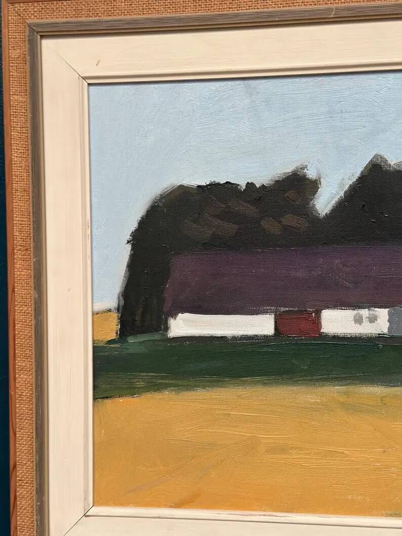 Original Swedish Oil on Canvas – "Farm" by Eric Julius – Signed – Vintage & Framed – 61 × 53 cm (24" × 20.9")
