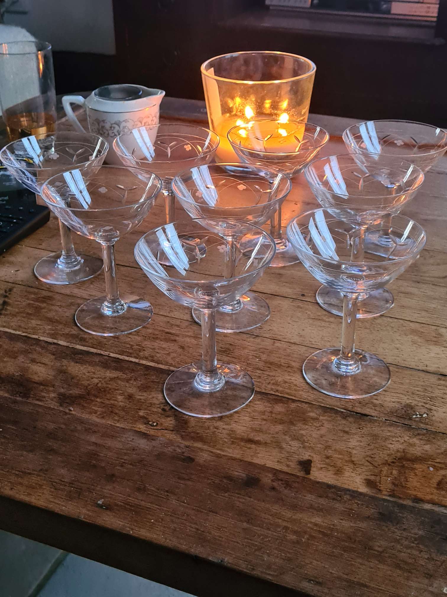 Chiseled crystal champagne glasses