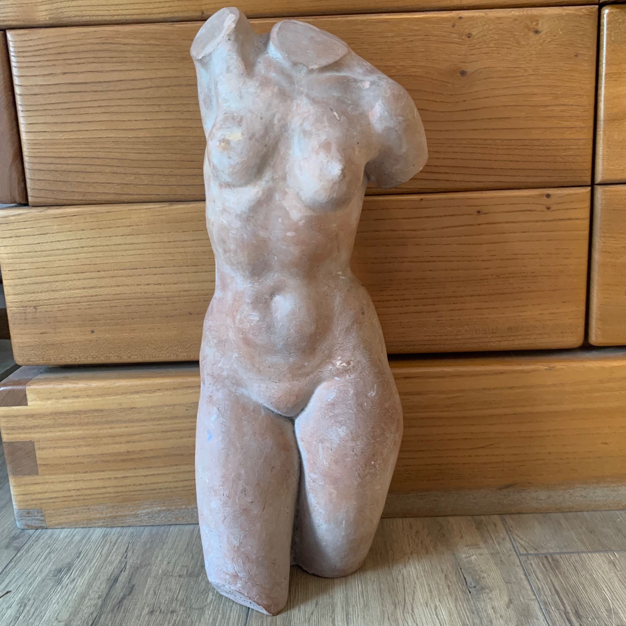 Female nude sculpture in terracotta signed Jean Portal.
