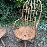 Rattan armchair and pouf