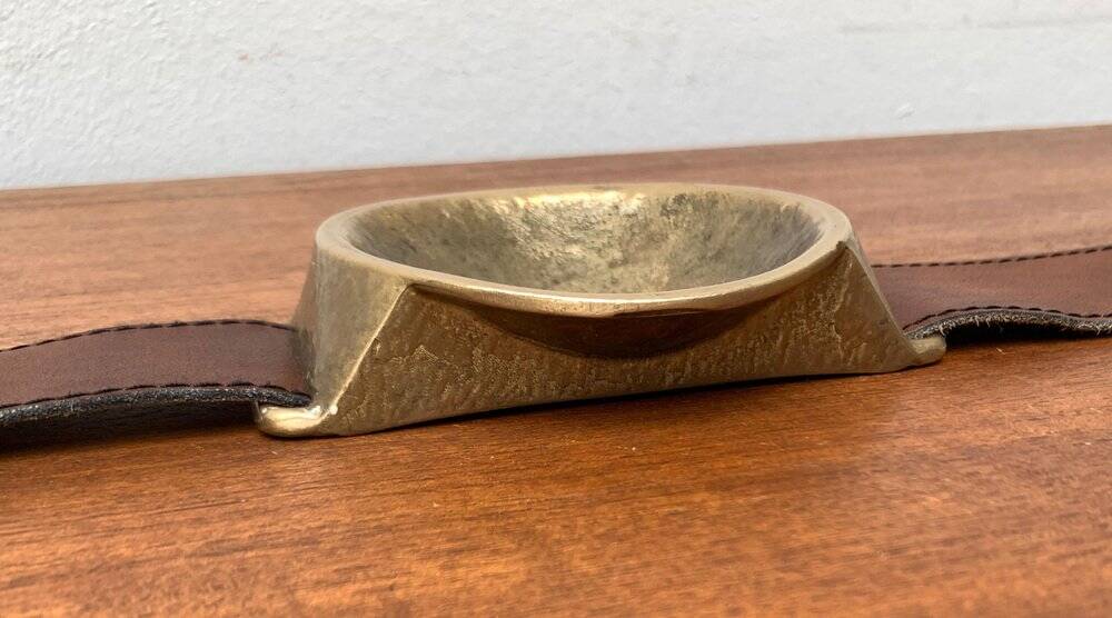 Mid-Century Bronze and Leather Armrest Bowl or Ashtray, 1960s