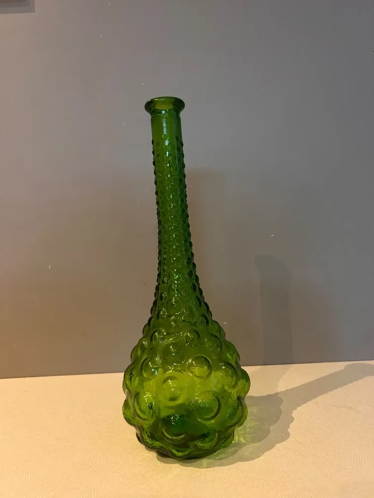 "Genie Bottle" bubble vase in green glass Empoli