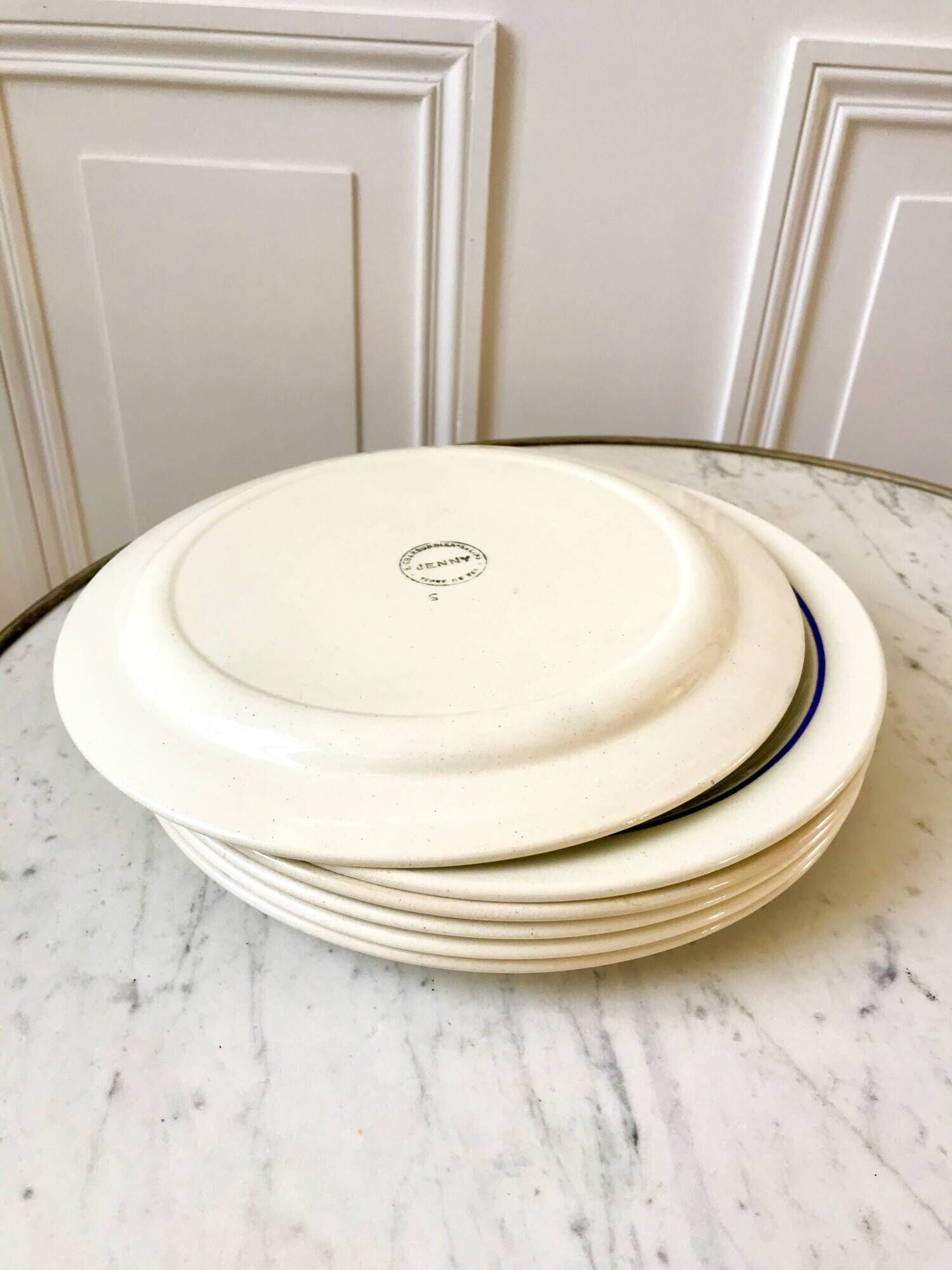 set of 6 flat plates in Terre de Fer Salins Jenny model early 20th century