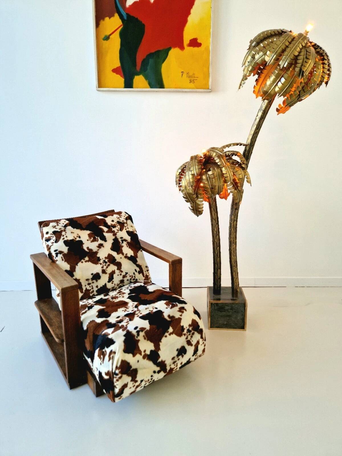 Vintage Hollywood Regency Brass Palm Tree Floor Lamp Maison Jansen Style 1970