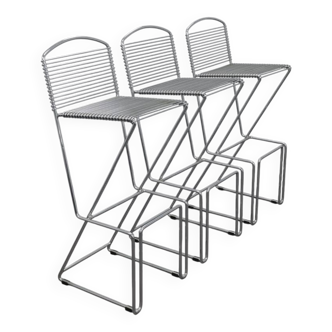 Ensemble de 3 tabourets de bar postmodernes en chrome, années 1980