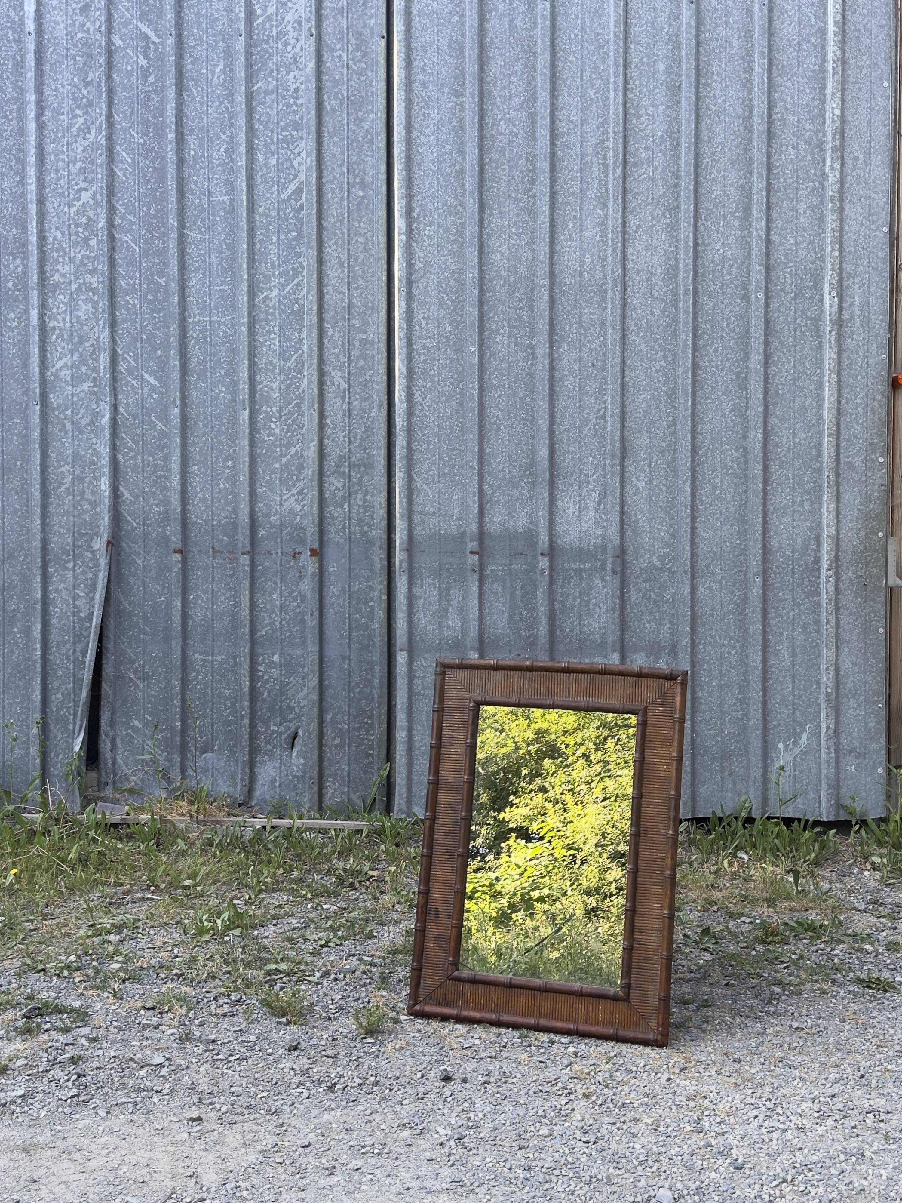 Bamboo and rattan mirror, 1960s-1970s