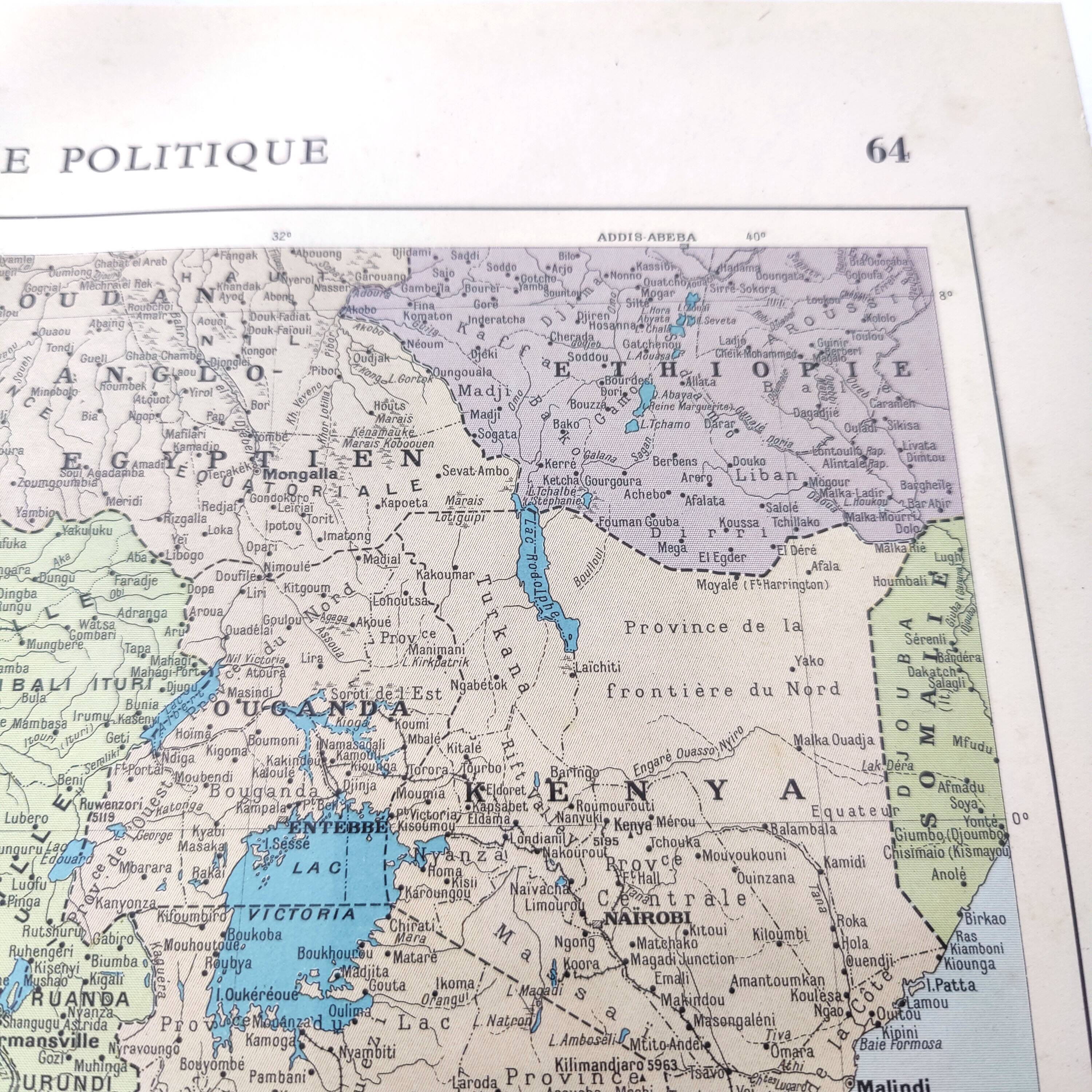 Carte vintage Afrique Centrale  38x43cm de 1950