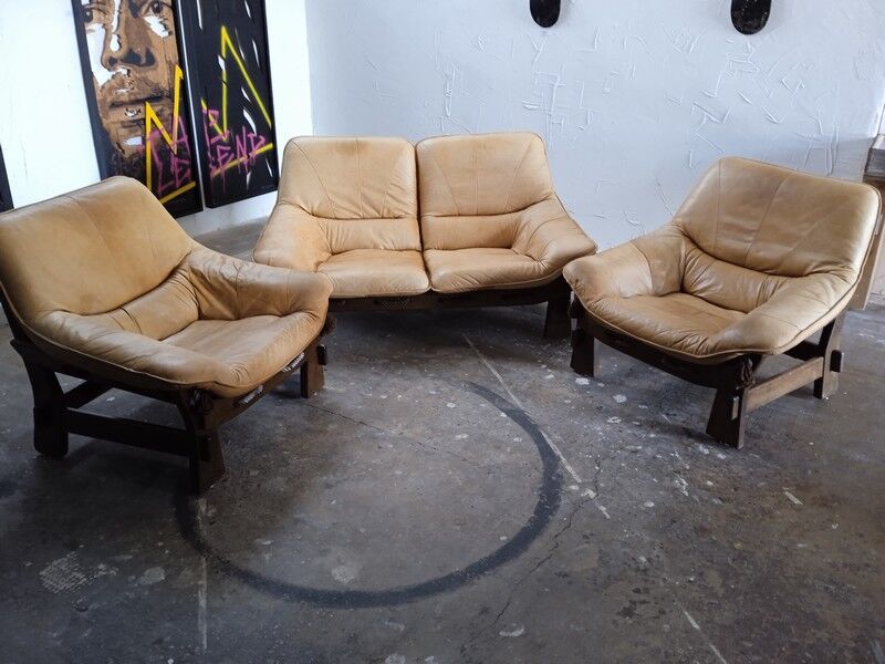 Brazilian living room sofa 2 armchairs Ep 1960 leather