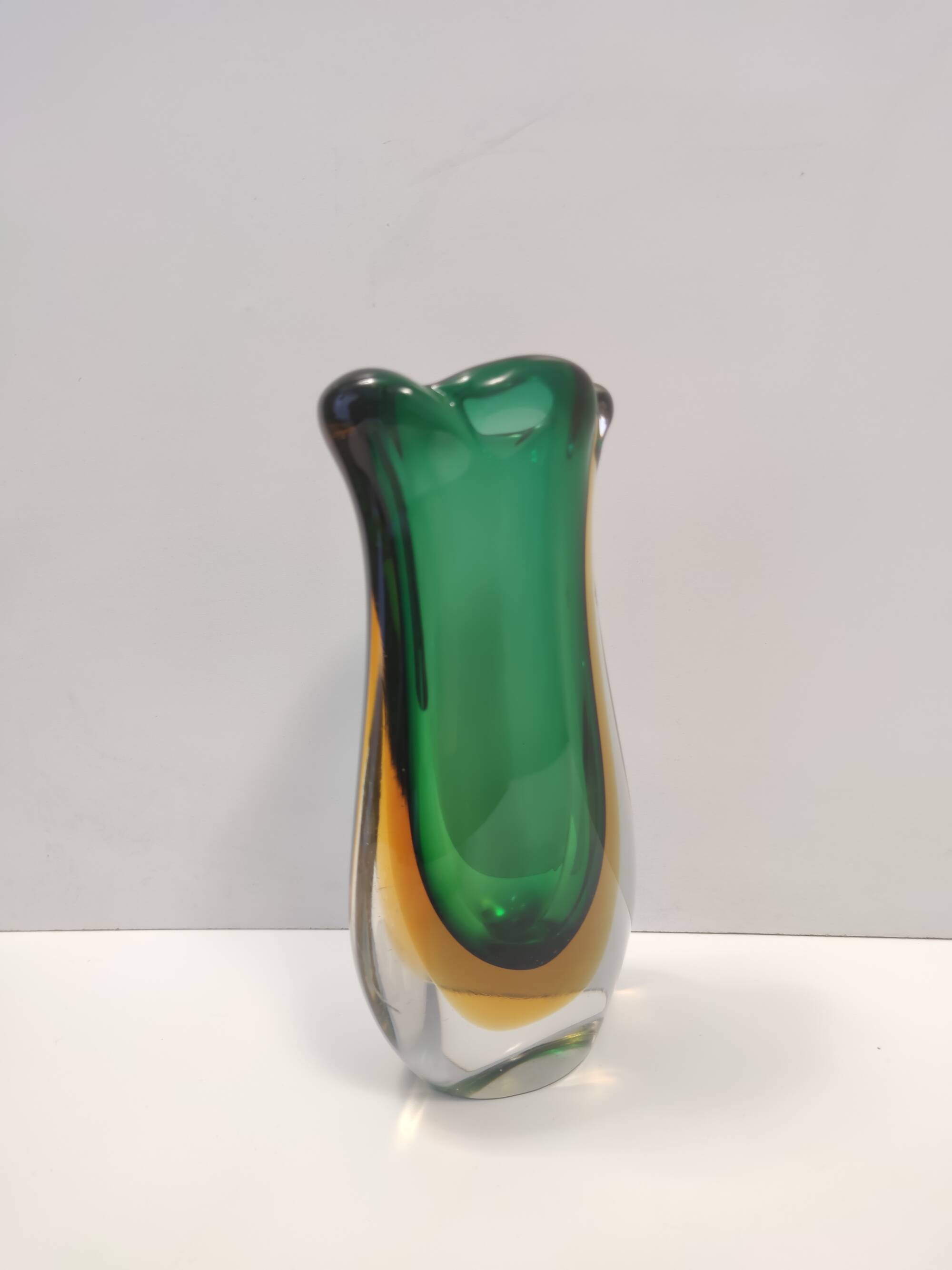 Green and Yellow Sommerso Murano Glass Vase attr. to Flavio Poli, Italy