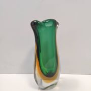 Green and Yellow Sommerso Murano Glass Vase attr. to Flavio Poli, Italy