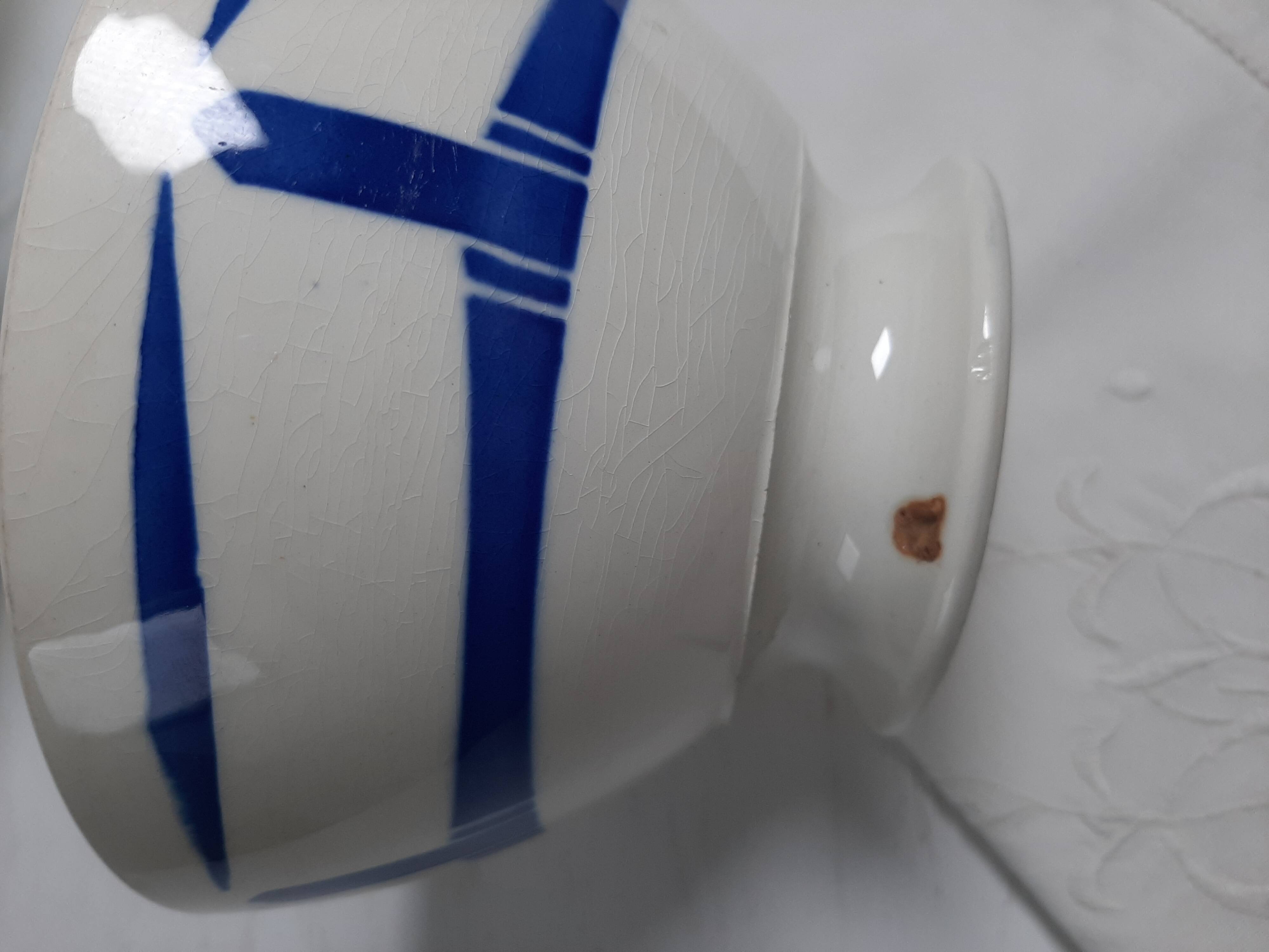 Vintage ironstone bowl from the Badonviller factory in cream and blue.