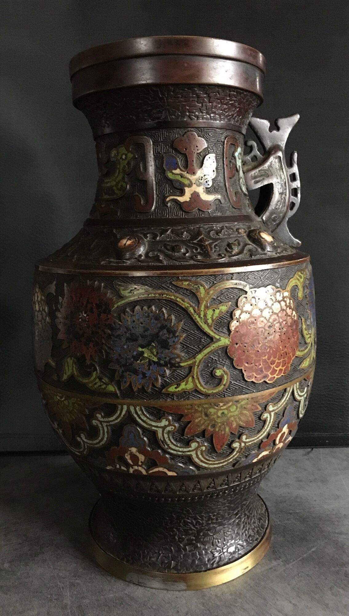 Asian cloisonné bronze vase with floral decoration, 19th century
