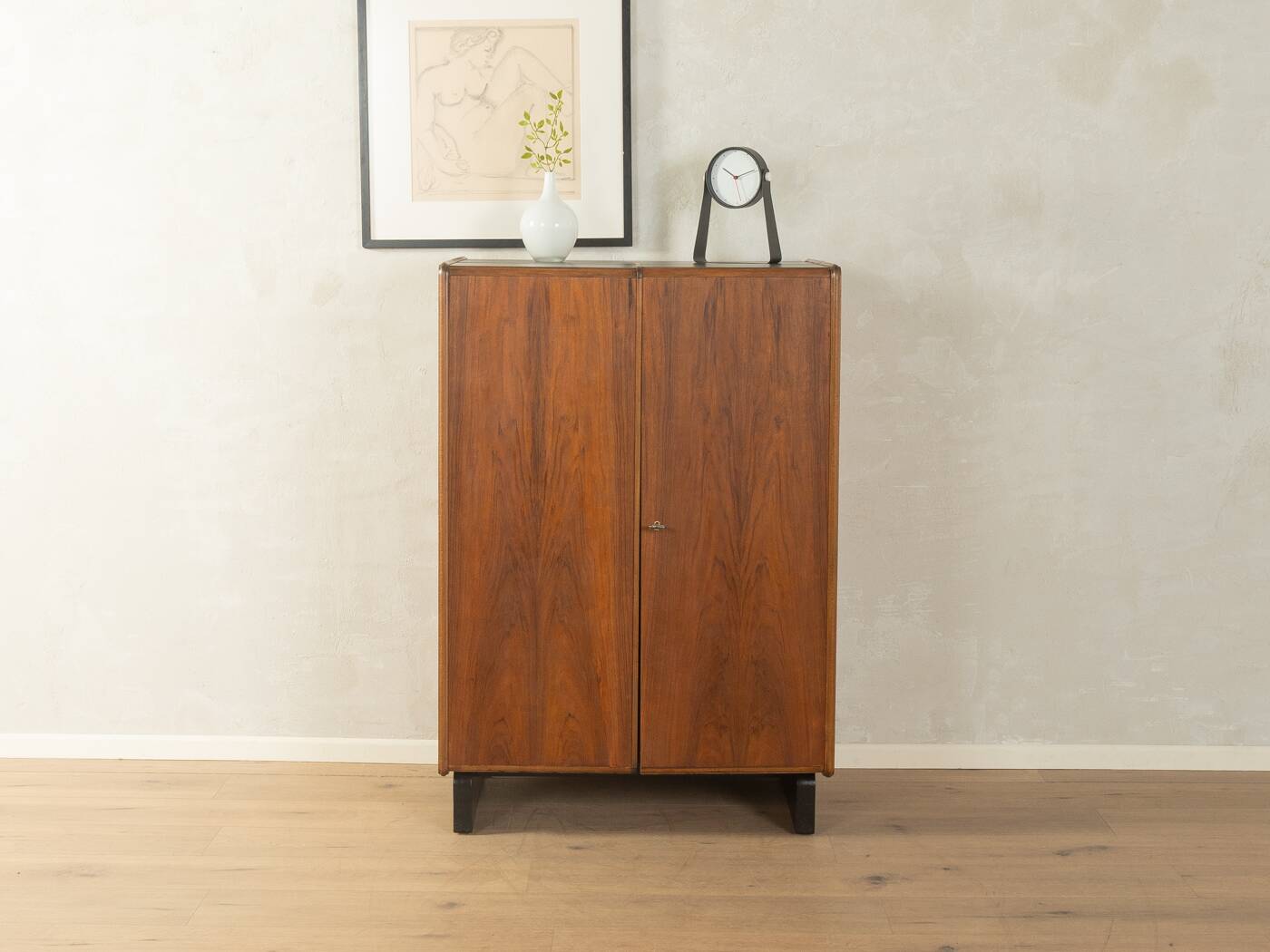 Classic home office from the 1950s, walnut veneer, illuminated interior