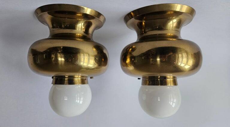 Pair of Brass Flush Mounts, Italy, 1970s