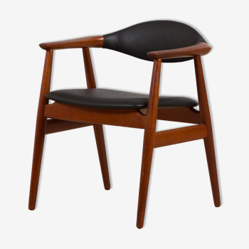 Vintage Erik Kirkegaard Glostrup solid teak chair in new black leather upholstery, Denmark, 60s