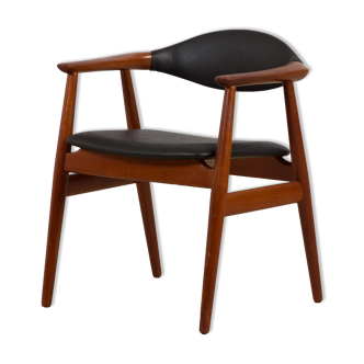 Vintage Erik Kirkegaard Glostrup solid teak chair in new black leather upholstery, Denmark, 60s