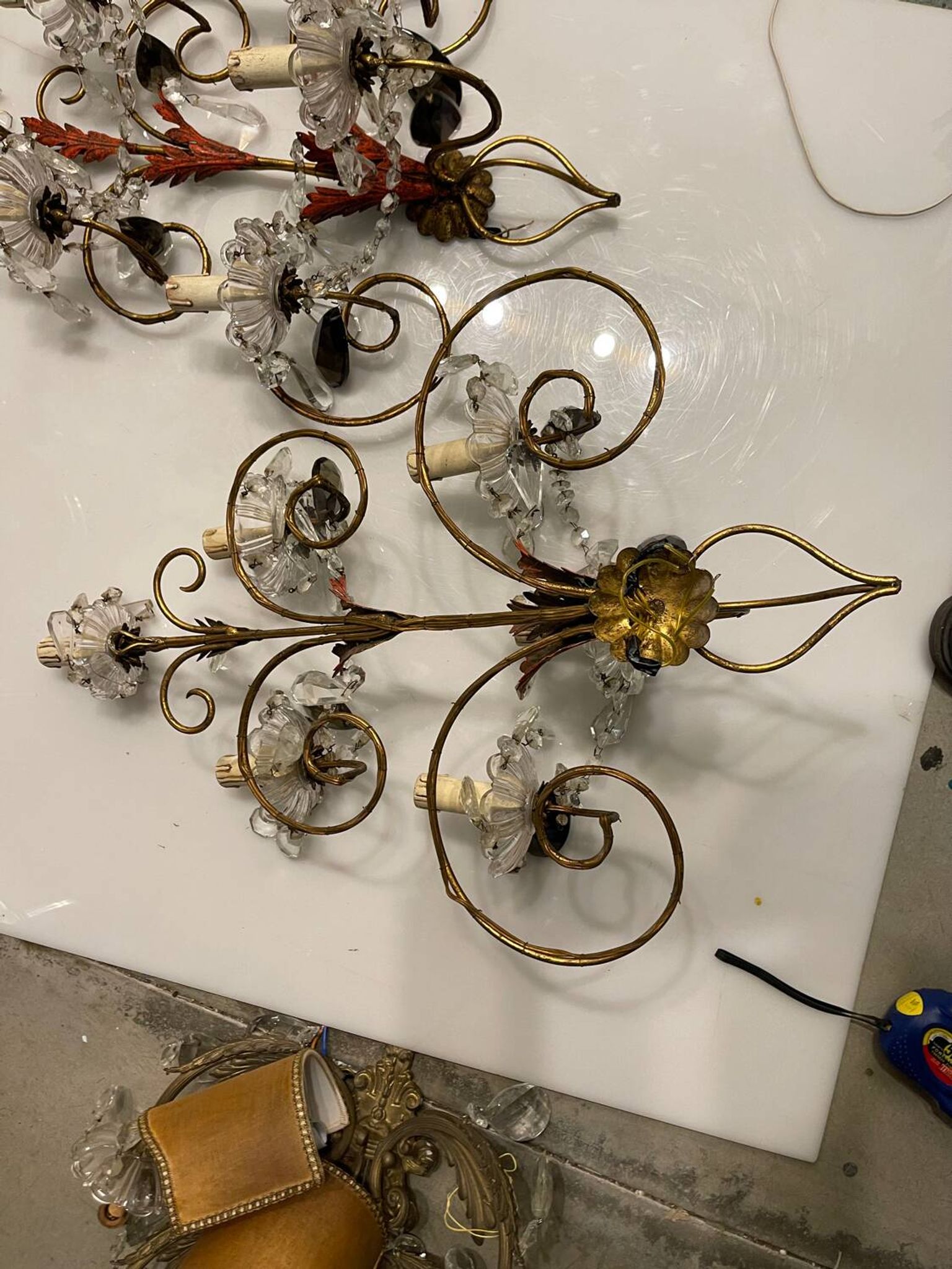 Florentine Tole Crystal Sconces Set of 2 1950’s